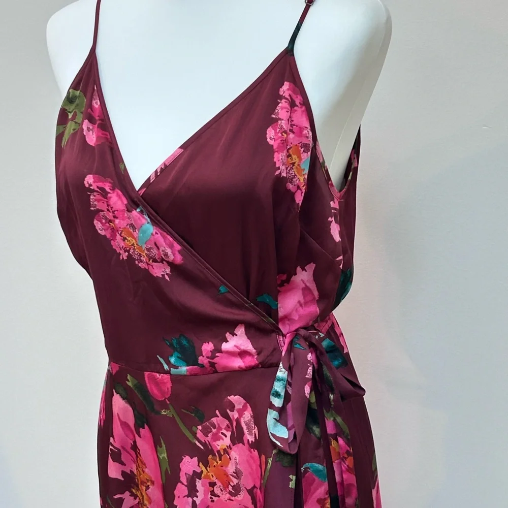 Xhilaration Burgundy Floral Maxi Dress with Pink Flowers - Picture 2 of 8